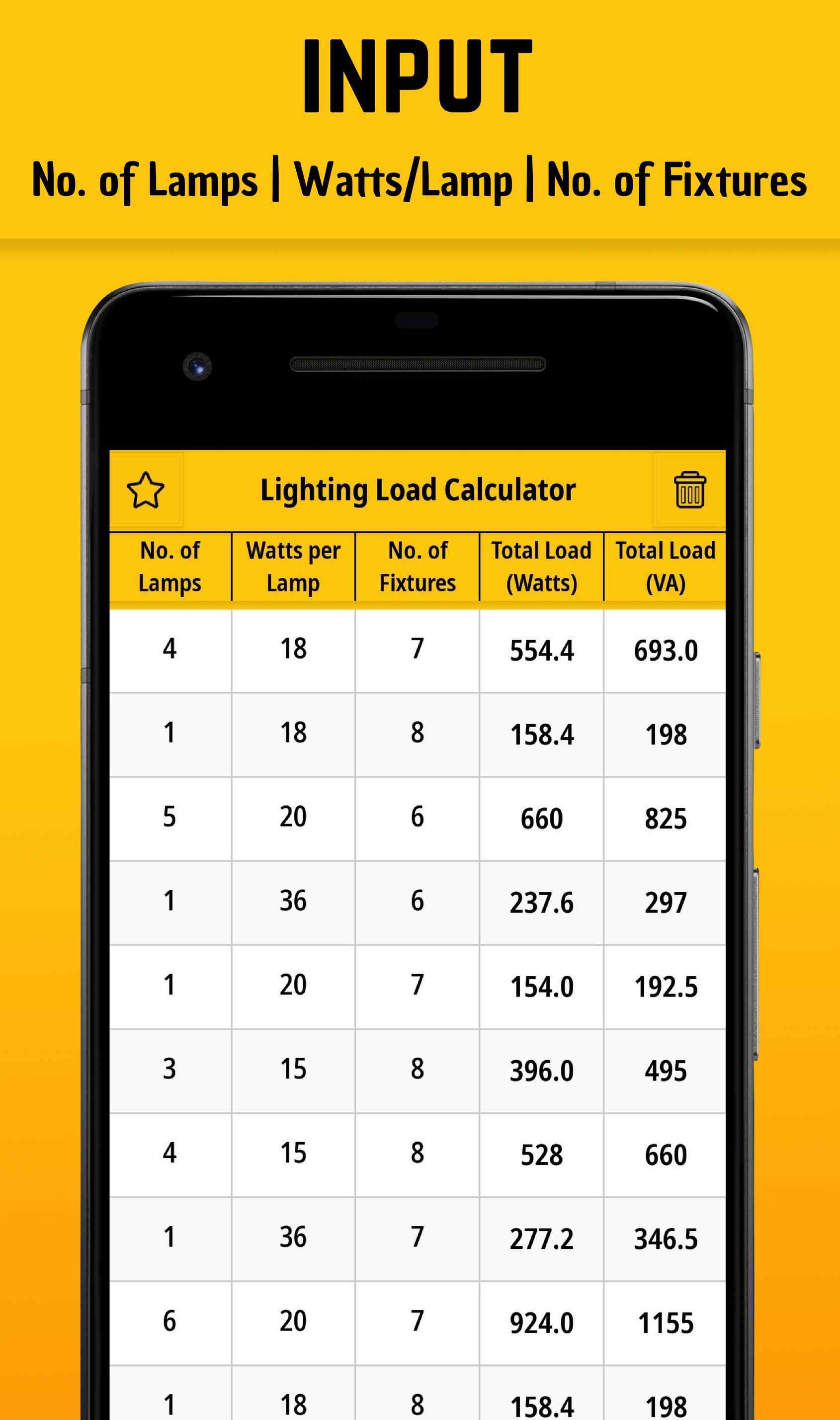 Emulate Android APK Lighting Load Calculator | MEP